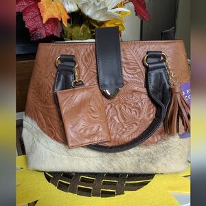 Leather Stylish Brown and Cream Women's Bag